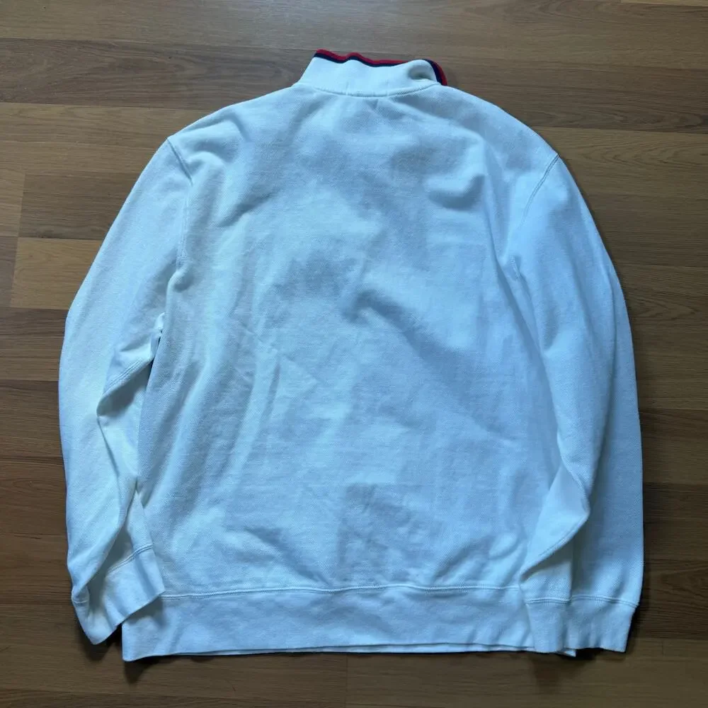 Men's Vintage Polo Ralph Lauren White Red Blue 1/4 Zip Pullover Sweatshirt 2XL